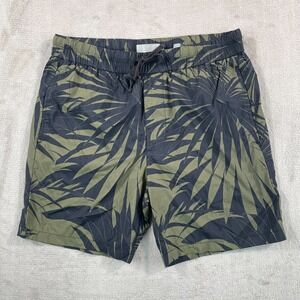 Vince Floral Palm Fronds Hybrid Shorts Men Small Black Green Drawstring Designer